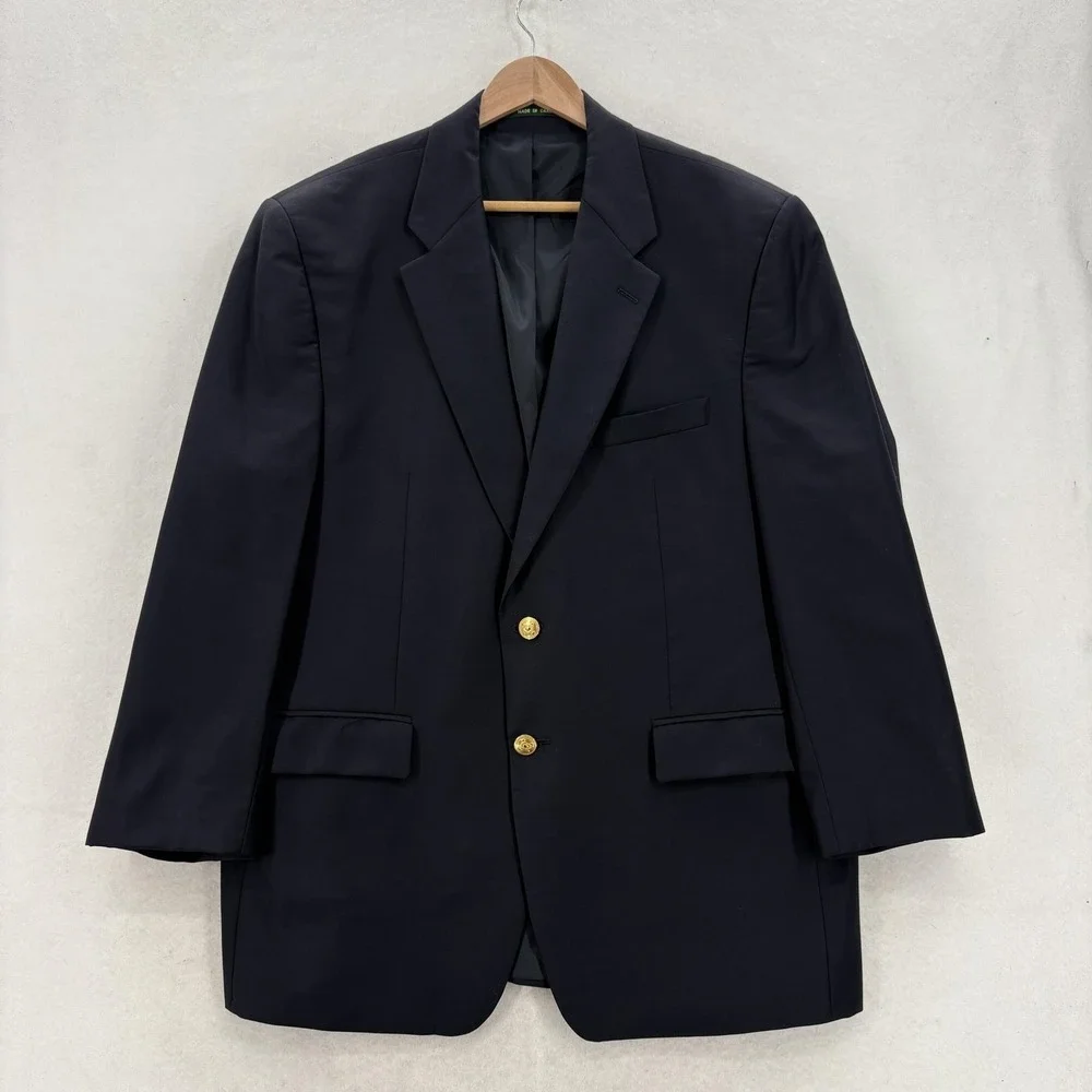 Lauren Ralph Lauren Blazer Mens 44R Blue Wool Gold Button Sport Coat Jacket